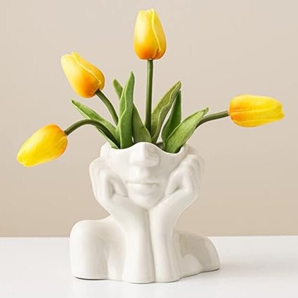 White Ceramic Face Vase - BRAND NEW IN BOX. - Picture 1 of 9